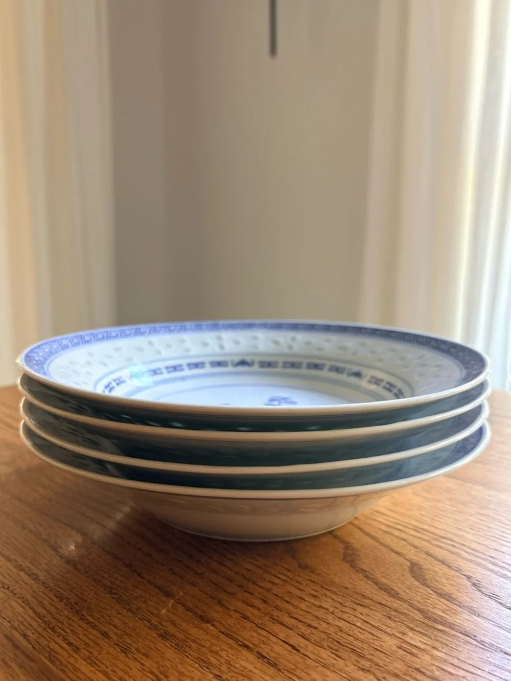 Vintage Jingdezhen Rice Grain Rice Bowl Porcelain Blue and White ~9 inches